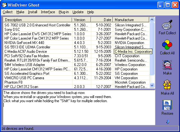 Screenshot of WinDriver Ghost 3.02