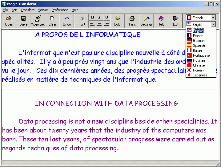Screenshot vom Programm: Magic Translator